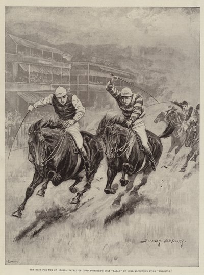 St Legerのためのレース、Lord RoseberyのColt Ladas、Lord AlingtonのFilly Throstleによる敗北 作： Stanley Berkeley